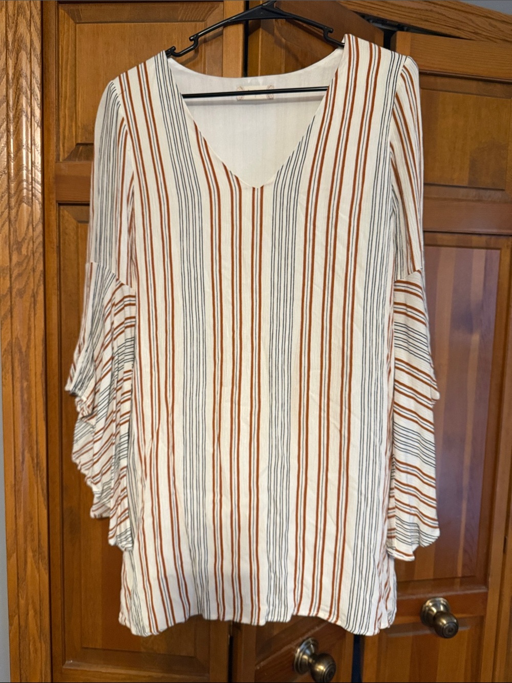 Altar'd State Cream Top with Rust and Black Stripes